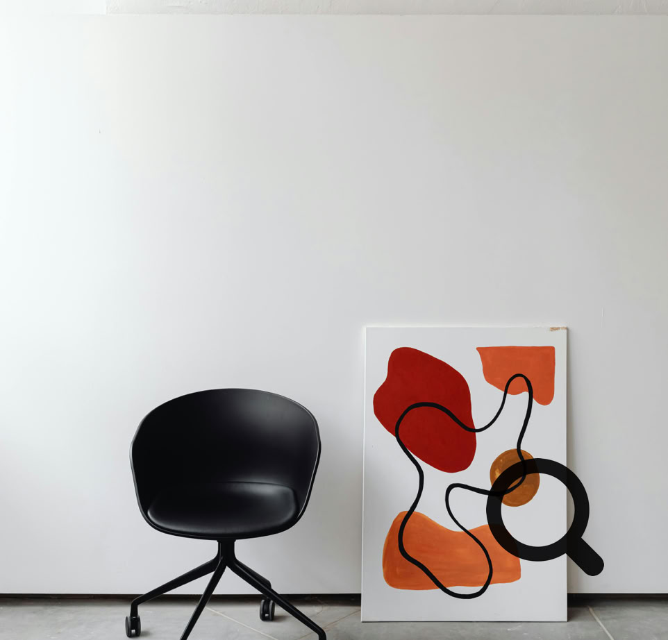 A sleek black chair beside a vibrant abstract painting, perfect for modern interiors.